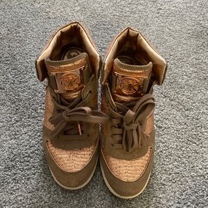 Gold and brown Michael Kors wedges high top shoes
